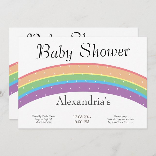 Invitation Rainbow Baby Girl ou garçon Baby shower fête (Devant / Derrière)