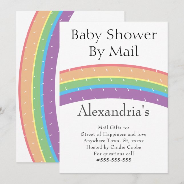 Invitation Rainbow Baby shower neutre par sexe par courrier (Devant / Derrière)
