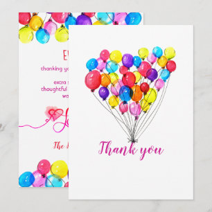Invitation Rainbow BALLOON fille 1er anniversaire Merci rose