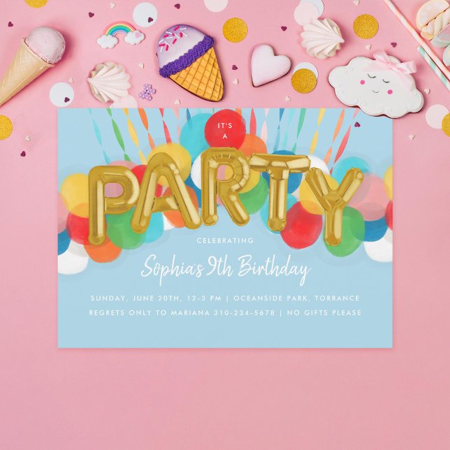 Invitation Rainbow Balloons Anniversaire de enfant Party Sky  (Créateur téléchargé)