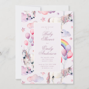 Invitation Rainbow Balloons Unicorn Baby shower Party Girl