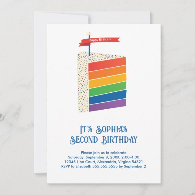 Invitation Rainbow Birthday Cake, Tous les âges Anniversaire (Devant)