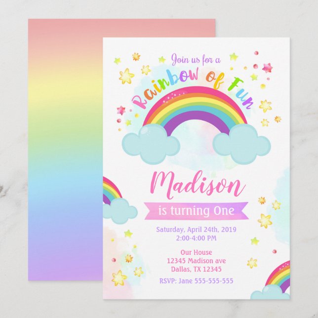 Invitation Rainbow Birthday Invitation, Rainbow of Fun (Devant / Derrière)