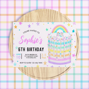 Invitation Rainbow Birthday Party for Girls 6th Birthday