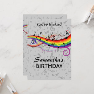 Invitation Rainbow Blck Notes pour une fête d'anniversaire