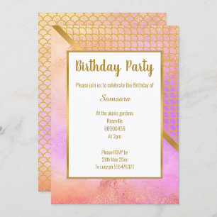 INVITATION RAINBOW BLUR GOLD MERMAID ÉCHELLE ANNIVERSAIRE