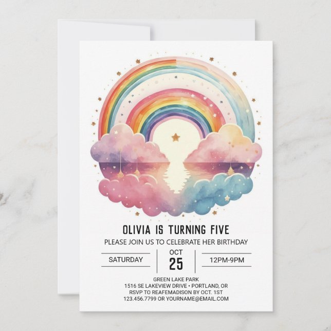 Invitation Rainbow Boho Nuds Girl Birthday (Devant)