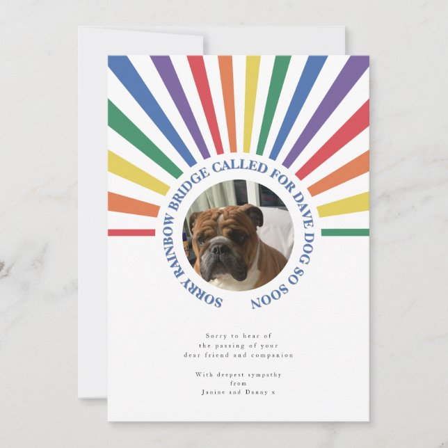Invitation Rainbow Bridge photo Pet Sympathy Card (Devant)