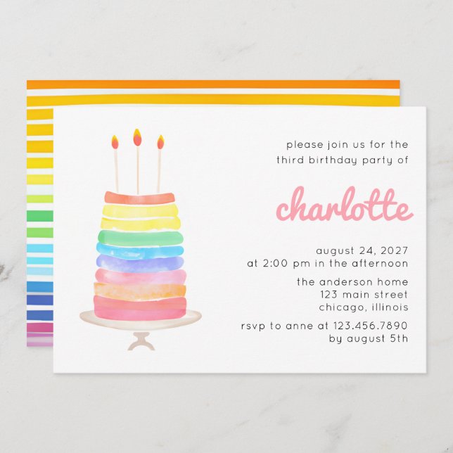 Invitation Rainbow Cake Anniversaire de enfant Party (Devant / Derrière)