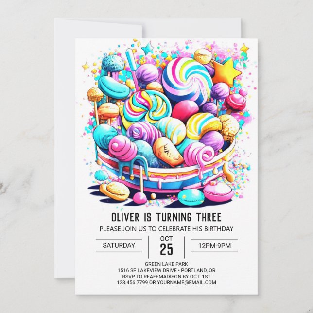 Invitation Rainbow Candy Editable Anniversaire (Devant)