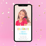 Invitation Rainbow Celebrate Photo Birthday Party Invite<br><div class="desc">This birthday party invitation features a personalized photo behind the word "celebrate" in bright and colorful rainbow lettering. The overall design is vibrant and playful, making it perfect for kids' parties as well as celebrating a 1st birthday. The personalized photo adds a special touch, making the invitation unique and special....</div>