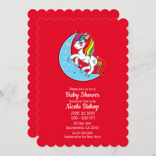 Invitation Rainbow Celestial Blue Moon & Stars Unicorn