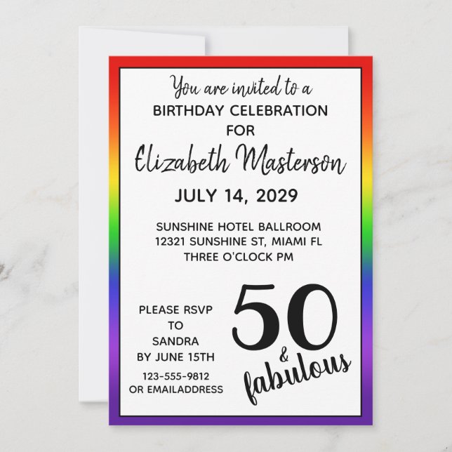 Invitation Rainbow Cinquante et fabuleux 50e anniversaire (Devant)