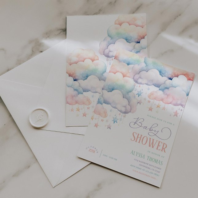 Invitation Rainbow Cloud Baby shower neutre de genre (Créateur téléchargé)