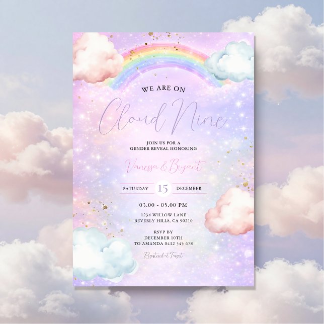Invitation Rainbow Cloud Blush Gender Reveal Glitter (Créateur téléchargé)