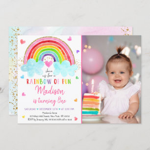 Invitation Rainbow Cloud Hearts Aquarelle Anniversaire