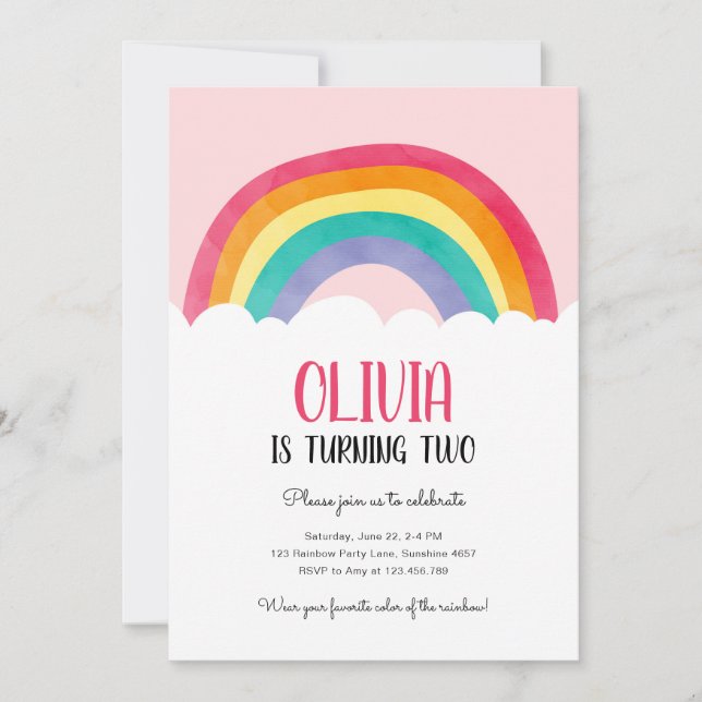 Invitation Rainbow Clouds amusant rose Girl Anniversaire Invi (Devant)