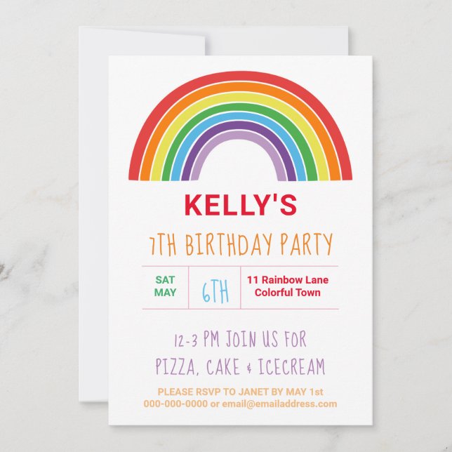 Invitation Rainbow Colorful Girls Birthday Party (Devant)