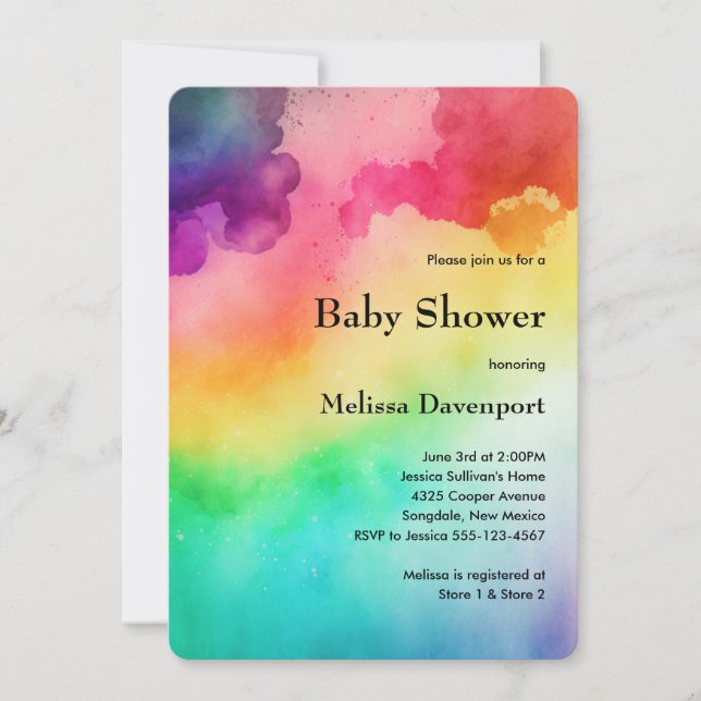 Invitation Rainbow Colours Résumé Baby shower de conception (Devant)