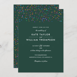 Invitation Rainbow Confetti Emerald Mariage vert
