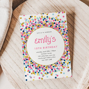 Invitation Rainbow Confetti Gold Parties scintillant Jeu Anni