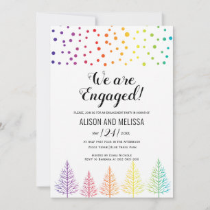 Invitation Rainbow couleurs arbres points de fiançailles lesb