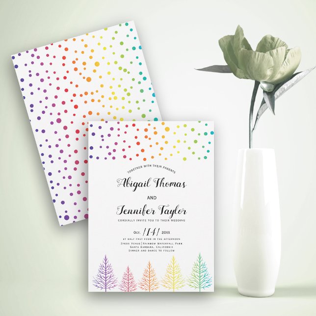 Invitation Rainbow couleurs arbres, points lesbiennes mariage (Créateur téléchargé)
