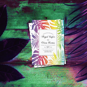 Invitation Rainbow couleurs feuille motif gay lesbienne maria