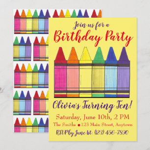 Invitation Rainbow Crayons Artist Art Fête d'anniversaire pou