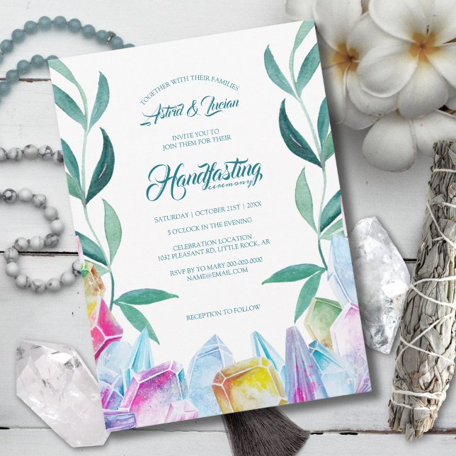 Invitation Rainbow Crystal Gems & Feuille Handfasting (Créateur téléchargé)