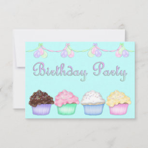 INVITATION RAINBOW CUPCAKES AQUA ANNIVERSAIRE DE FÊTE INVITAT