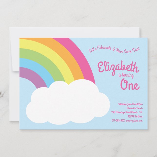 Invitation Rainbow Cute Kids 1er anniversaire (Devant)