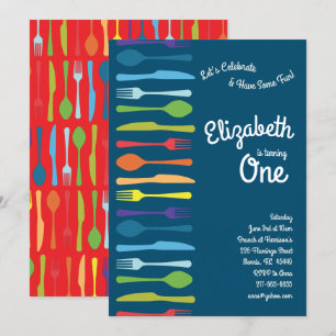 Invitation Rainbow Cutlery Cute Anniversaire de la fête Pique