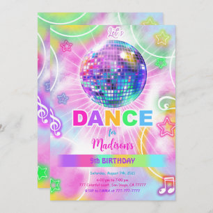 Invitation Rainbow Dance Disco Party Neon Glow