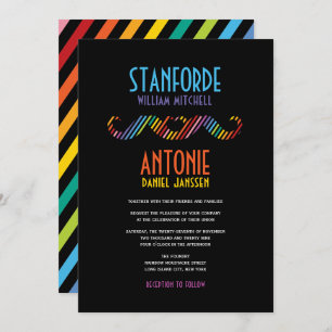 Invitation Rainbow Double Mustaches Simple Modern Gay Mariage