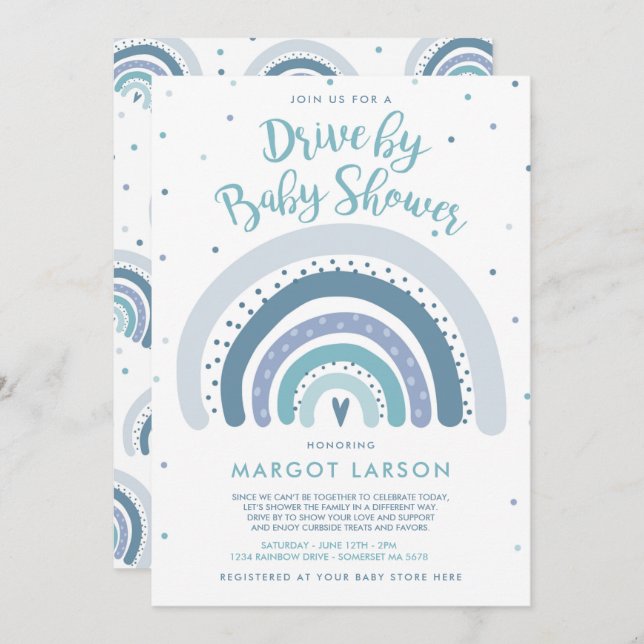 Invitation Rainbow Drive By Baby shower Muet Tons Arc-en-ciel (Devant / Derrière)