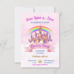 Invitation Rainbow et Castle Fairytale Anniversaire