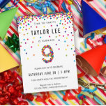 Invitation Rainbow fête d'anniversaire de 9 ans, 9e anniversa<br><div class="desc">Arc-en-ciel 9 ans anniversaire / 9ème anniversaire invitations de fête! Avec les détails de votre fête de garçon ou de fille de 9 ans et un "8" en confetti,  avec des cercles amusants de confettis couleur arc-en-ciel qui saupoudrent du sommet de ces mignons invitations</div>