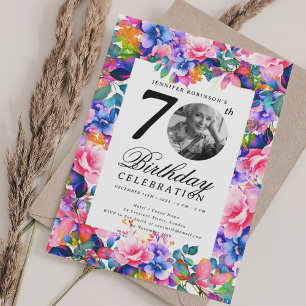 Invitation Rainbow Floral Garden Photo 70th Birthday Party