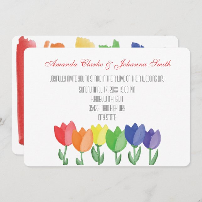 Invitation Rainbow FLOWER GAY Lesbian Mariage Card (Devant / Derrière)