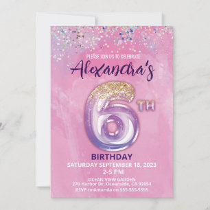 Invitation Rainbow Foil Balloon Girl 6e anniversaire Invitati
