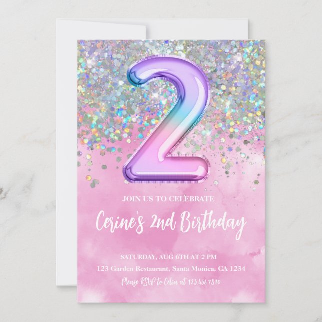 Invitation Rainbow Foil Girl 2e anniversaire (Devant)