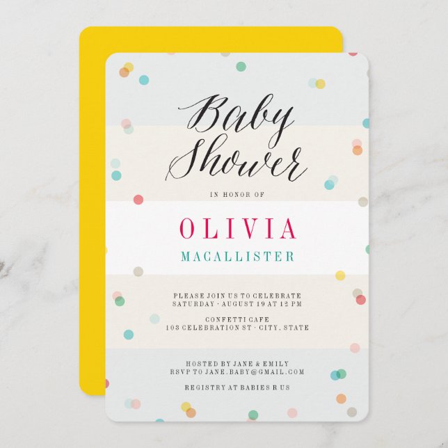 Invitation Rainbow Fun Confetti Moderne Chic Cute Baby shower (Devant / Derrière)