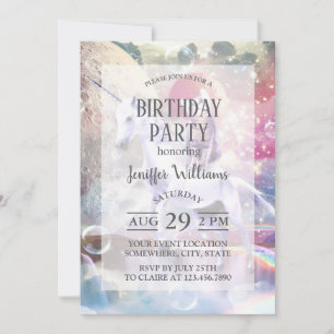 Invitation Rainbow galaxy chat équitation licorne dans l'espa