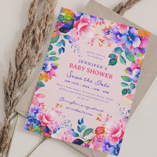 Invitation Rainbow Garden Floral Baby Douche Enregistrer Date
