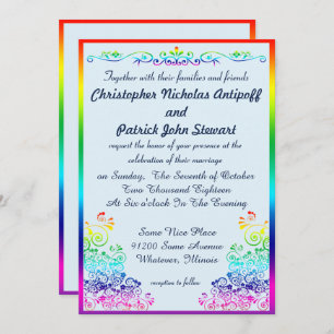Invitation Rainbow Gay Elegant Stylish Pride Mariage