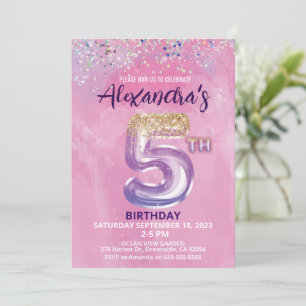 Invitation Rainbow Girl Foil Balloon 5e anniversaire Invitati