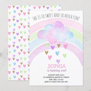 Invitation Rainbow Girl premier anniversaire Parties scintill