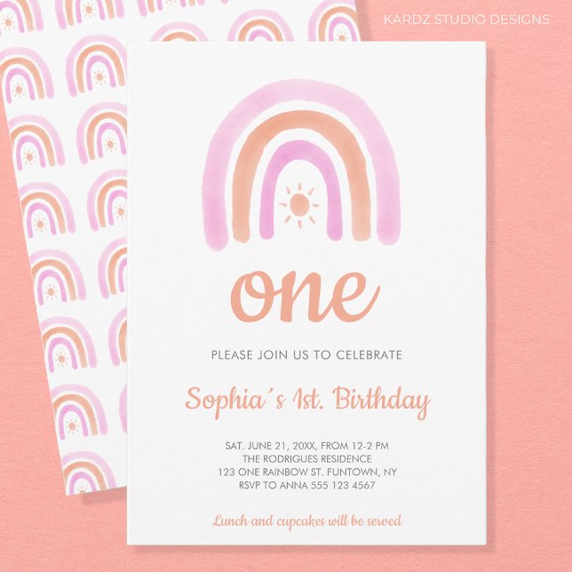 Invitation Rainbow Girl's 1st Birthday Party (Rainbow 1st Birthday Baby Girl Party Invitation)