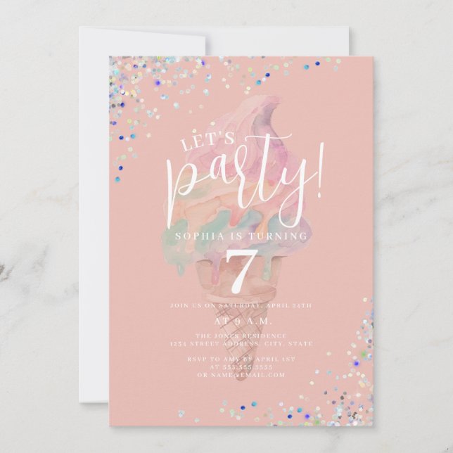 Invitation Rainbow Glace Let's Party Anniversaire (Devant)